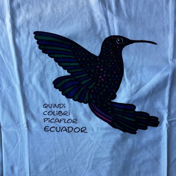 Vintage Ecuador Hummingbird Birdwatching T-Shirt Nature Wildlife 90s ART LARGE - Picture 6 of 6
